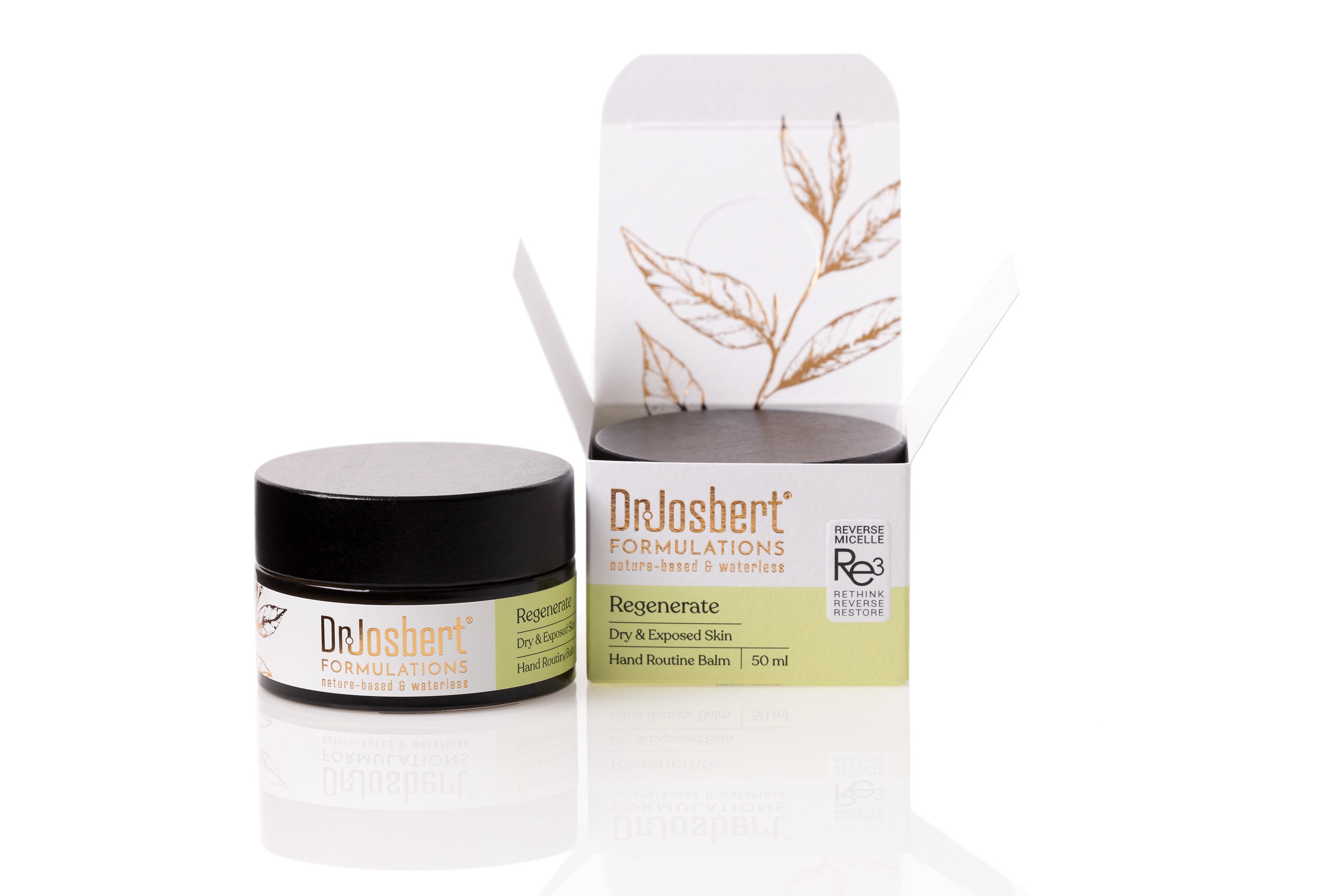 Waterless natural hand balm with green tea extract ingredients that helps regenerate dry and exposed skin